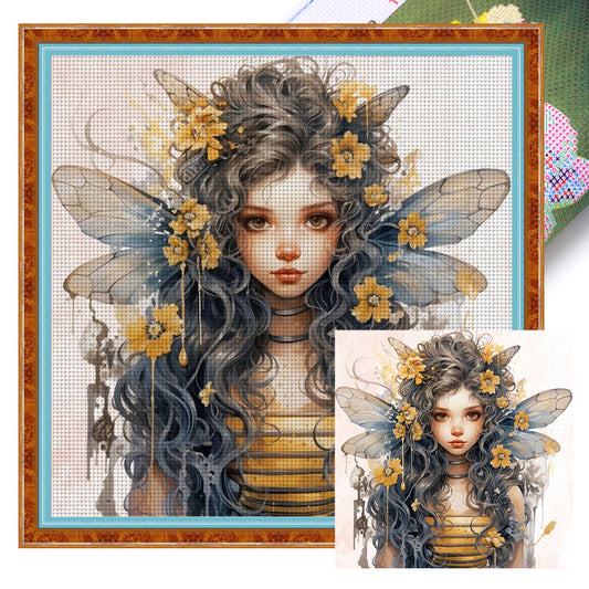 Bee Girl - 11CT Stamped Cross Stitch 50*50CM