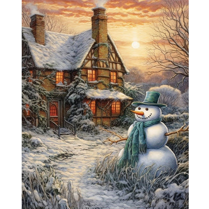 Snowman Outside The House - Full Round Drill Diamond Painting 40*50CM