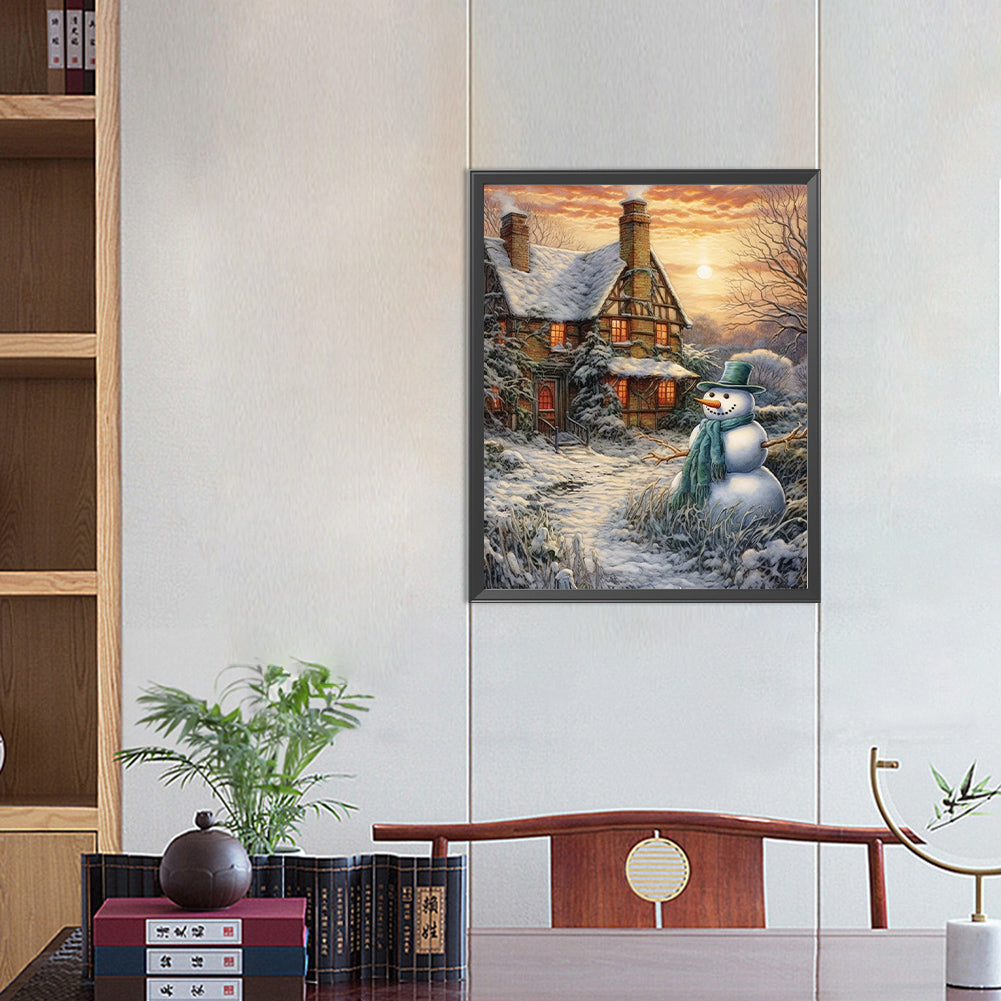 Snowman Outside The House - Full Round Drill Diamond Painting 40*50CM