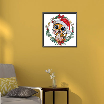 Little Tiger Wearing Santa Hat - Special Shaped Drill Diamond Painting 30*30CM