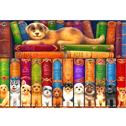 Puppy On Book - 11CT Stamped Cross Stitch 60*45CM