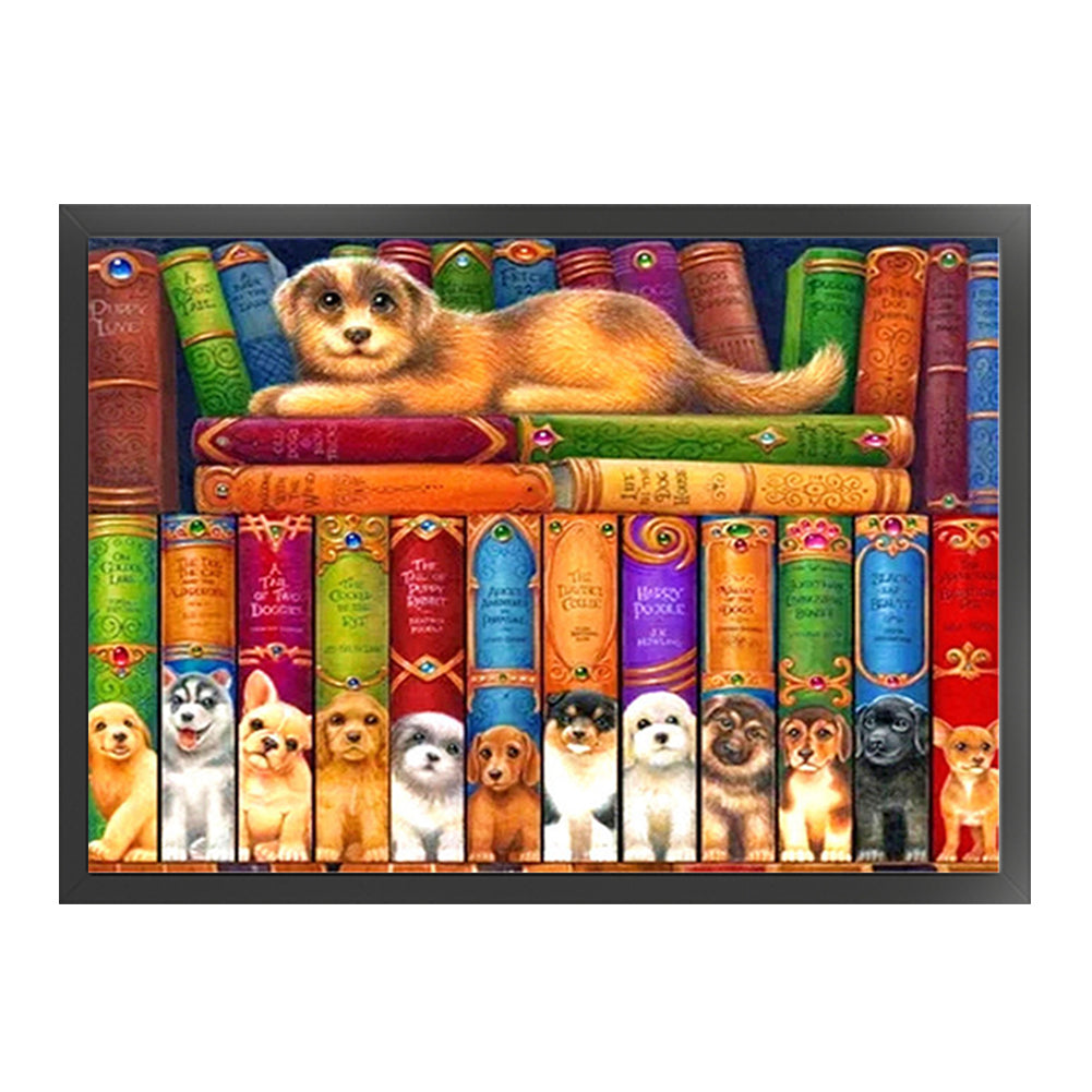 Puppy On Book - 11CT Stamped Cross Stitch 60*45CM