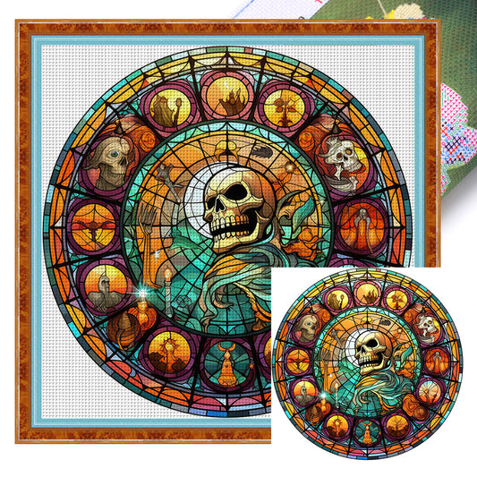 Glass Painting-Halloween Skull - 11CT Stamped Cross Stitch 40*40CM