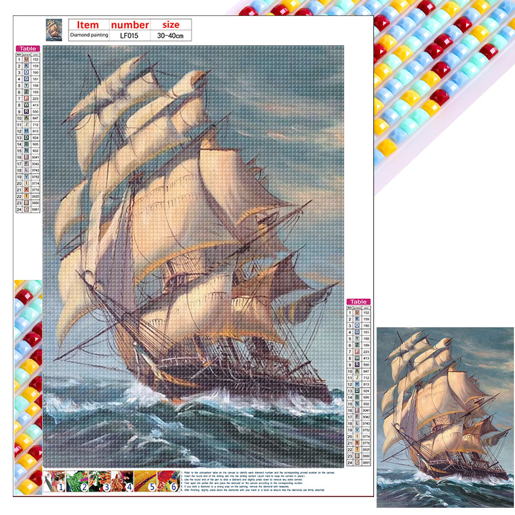 Sea Sailing Boat - Full Square Drill Diamond Painting 30*40CM