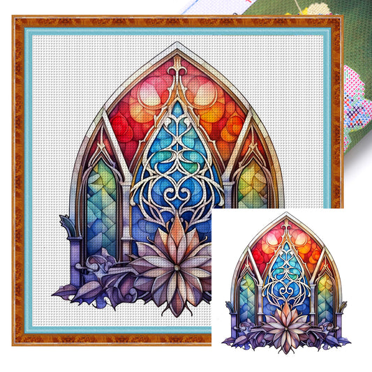 Glass Painting-Christmas Elements - 14CT Stamped Cross Stitch 40*40CM