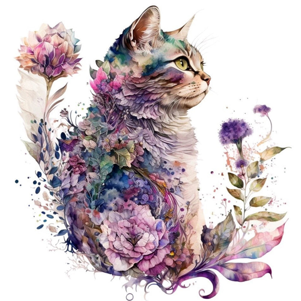 Flowers And Cat - 16CT Stamped Cross Stitch 40*40CM