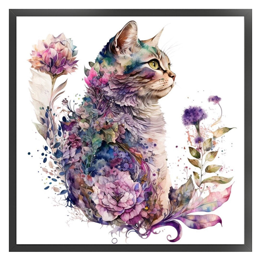 Flowers And Cat - 16CT Stamped Cross Stitch 40*40CM