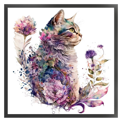 Flowers And Cat - 16CT Stamped Cross Stitch 40*40CM