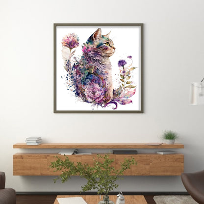 Flowers And Cat - 16CT Stamped Cross Stitch 40*40CM