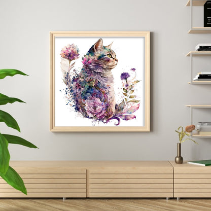 Flowers And Cat - 16CT Stamped Cross Stitch 40*40CM