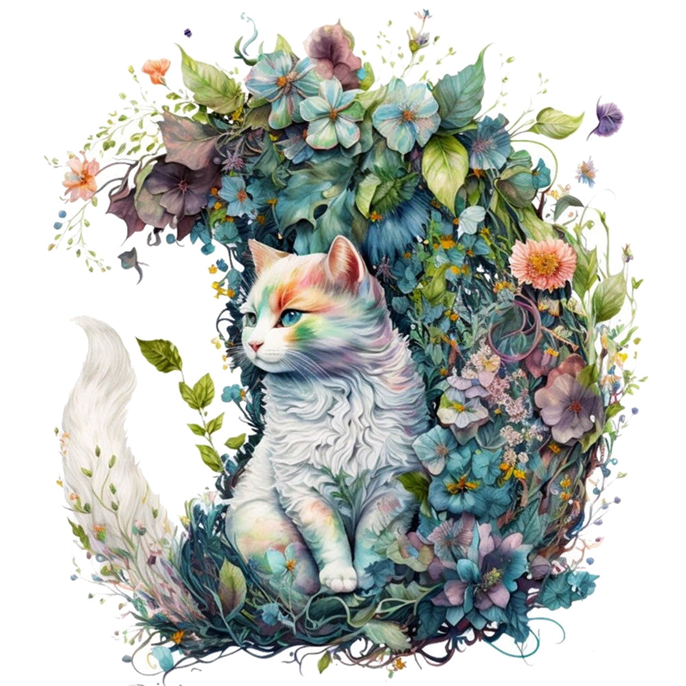 Flowers And Cat - 16CT Stamped Cross Stitch 40*40CM