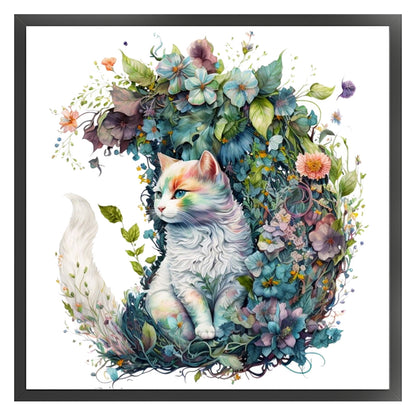 Flowers And Cat - 16CT Stamped Cross Stitch 40*40CM