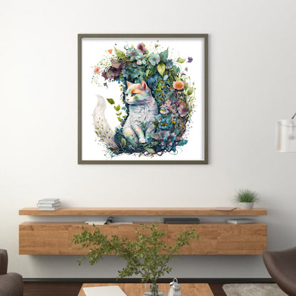 Flowers And Cat - 16CT Stamped Cross Stitch 40*40CM