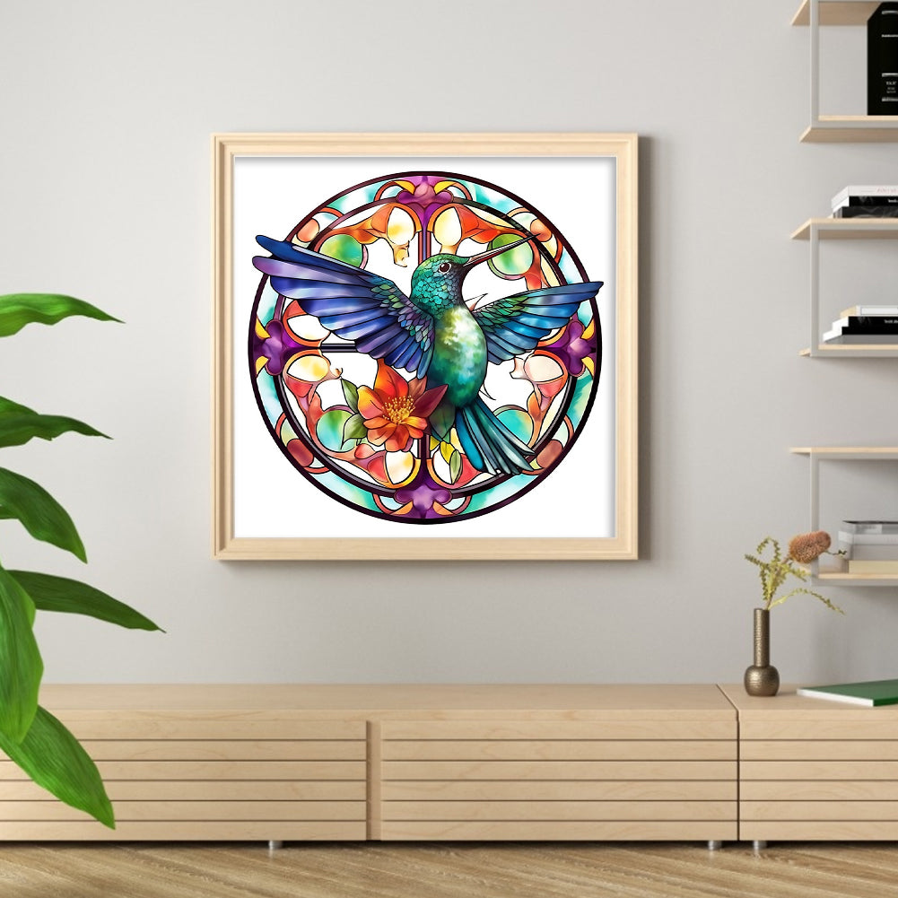 Glass Painting-Hummingbird - 18CT Stamped Cross Stitch 25*25CM