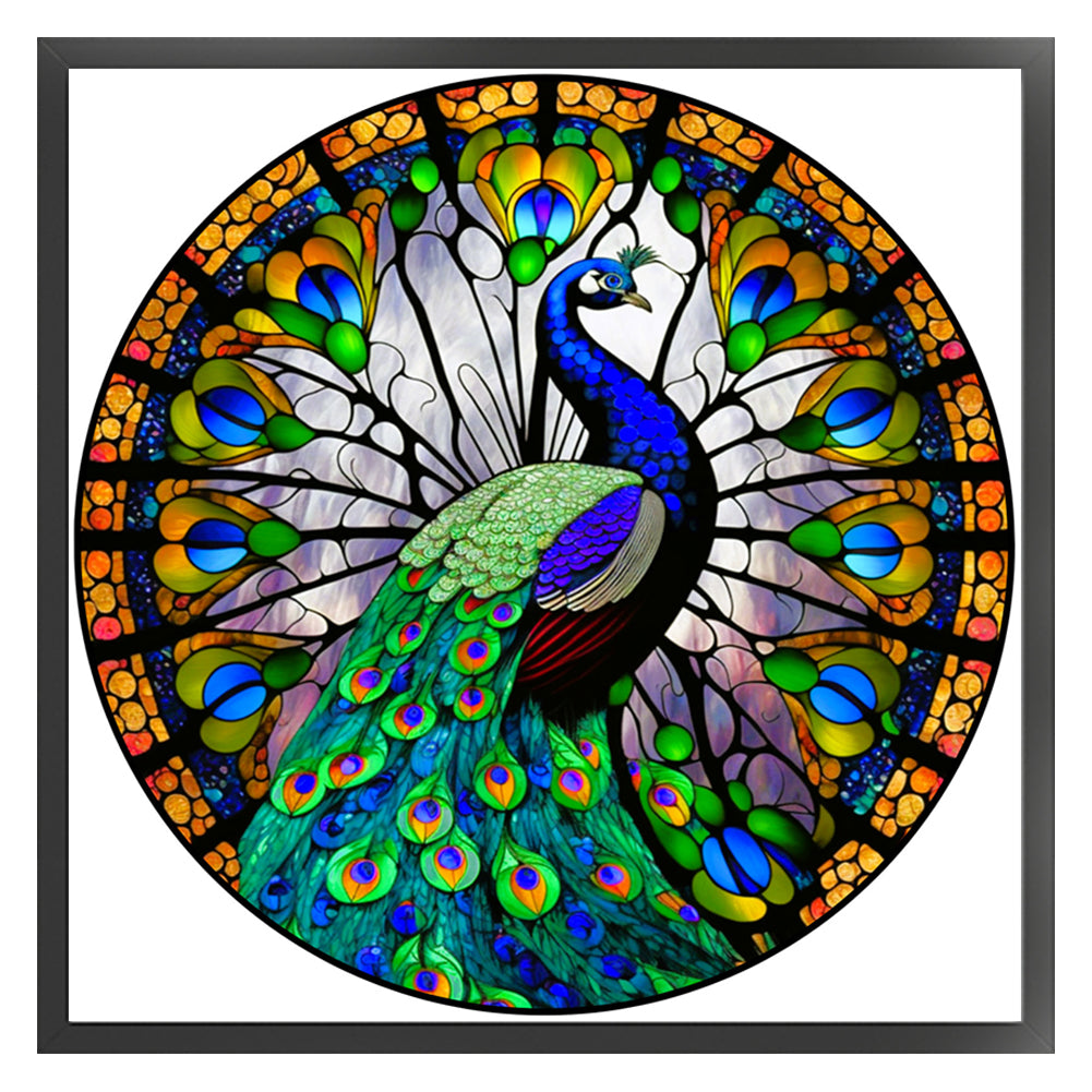 Glass Painting-Peacock - 18CT Stamped Cross Stitch 25*25CM