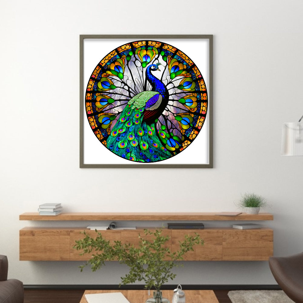 Glass Painting-Peacock - 18CT Stamped Cross Stitch 25*25CM