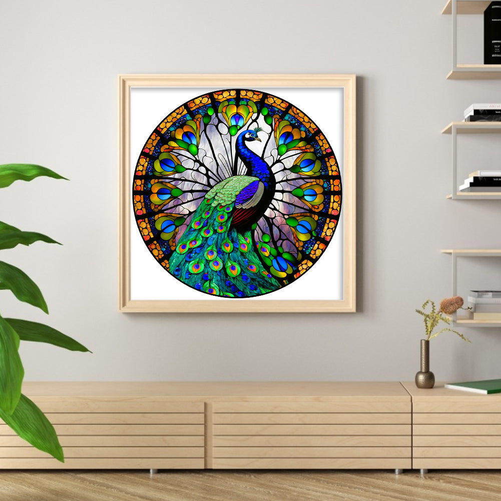 Glass Painting-Peacock - 18CT Stamped Cross Stitch 25*25CM