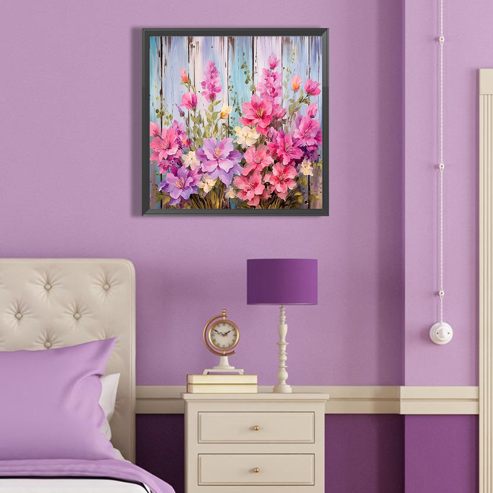 Flowers In Wooden Fence - Full Round Drill Diamond Painting 40*40CM