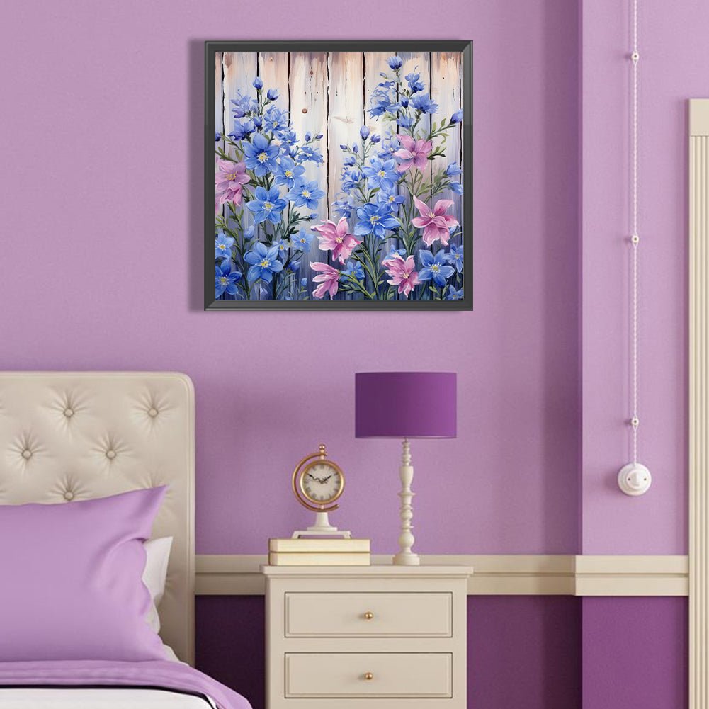 Flowers In Wooden Fence - Full Round Drill Diamond Painting 40*40CM