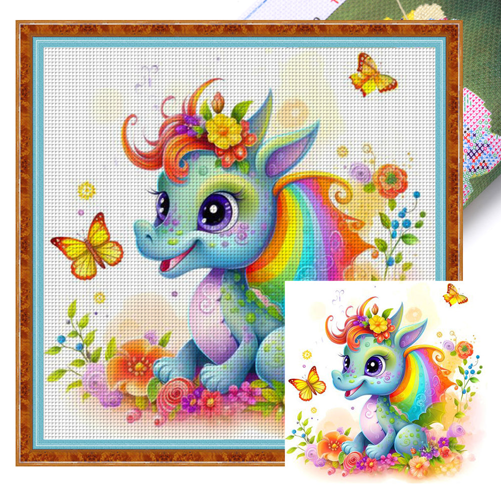 Rainbow Little Flying Dragon - 11CT Stamped Cross Stitch 50*50CM