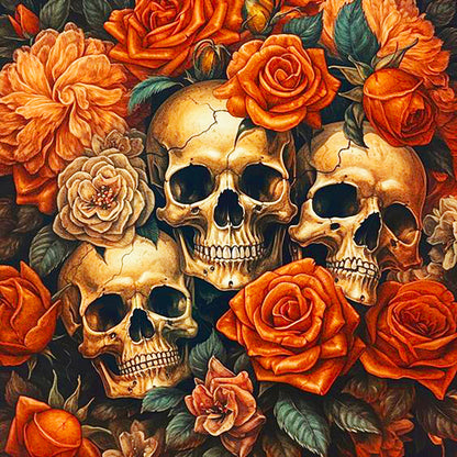 Skull Girl Among Flowers - Full Round Drill Diamond Painting 40*40CM