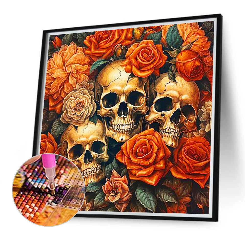 Skull Girl Among Flowers - Full Round Drill Diamond Painting 40*40CM