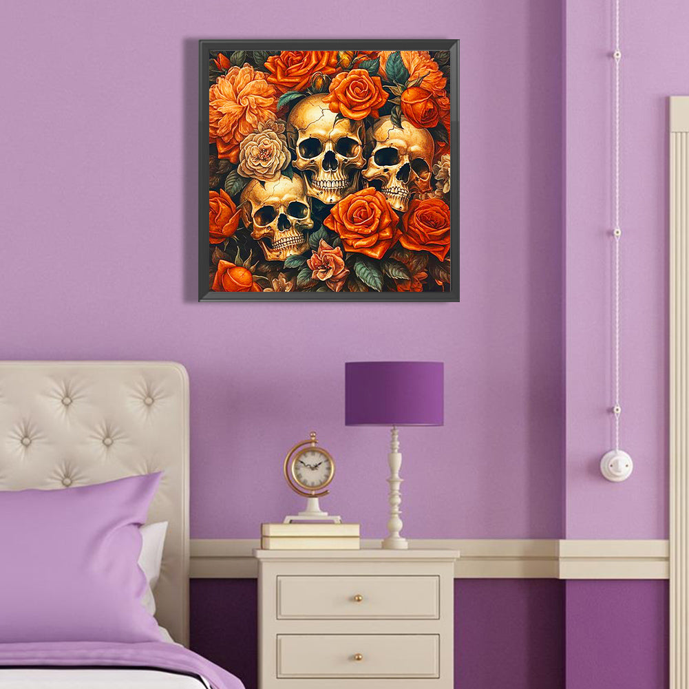 Skull Girl Among Flowers - Full Round Drill Diamond Painting 40*40CM