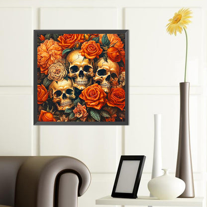 Skull Girl Among Flowers - Full Round Drill Diamond Painting 40*40CM