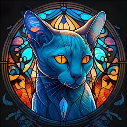 Glass Painting-Blue Cat - 11CT Stamped Cross Stitch 40*40CM