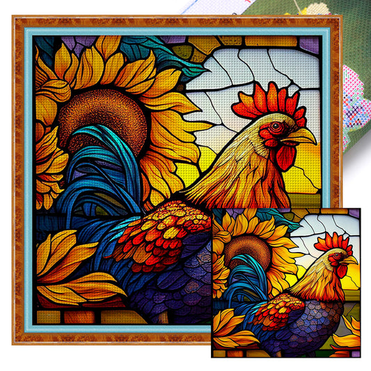 Glass Painting-Rooster - 11CT Stamped Cross Stitch 40*40CM