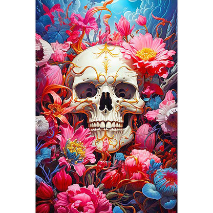 Skull Among Flowers - Full Round Drill Diamond Painting 40*60CM