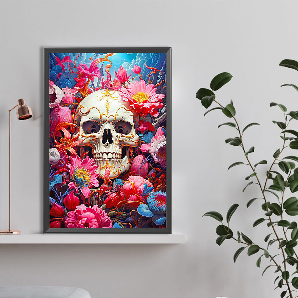 Skull Among Flowers - Full Round Drill Diamond Painting 40*60CM