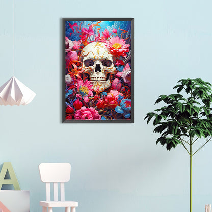 Skull Among Flowers - Full Round Drill Diamond Painting 40*60CM