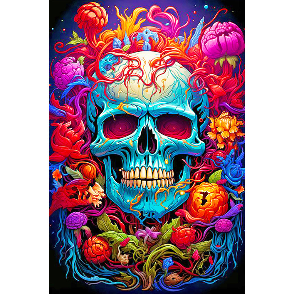 Flower Skull - Full Round Drill Diamond Painting 40*60CM