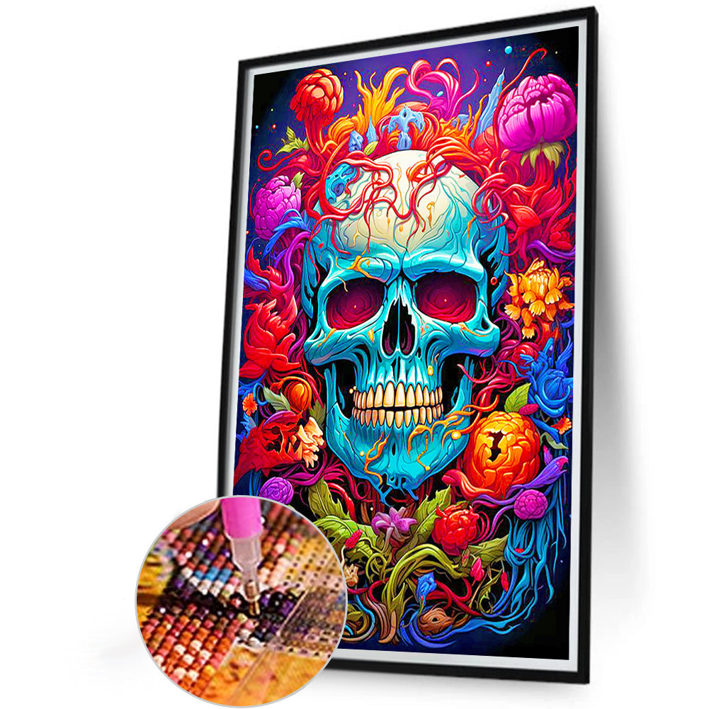 Flower Skull - Full Round Drill Diamond Painting 40*60CM