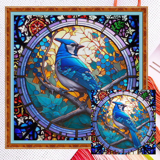 Glass Painting-Blue Jay - 14CT Counted Cross Stitch 40*40CM