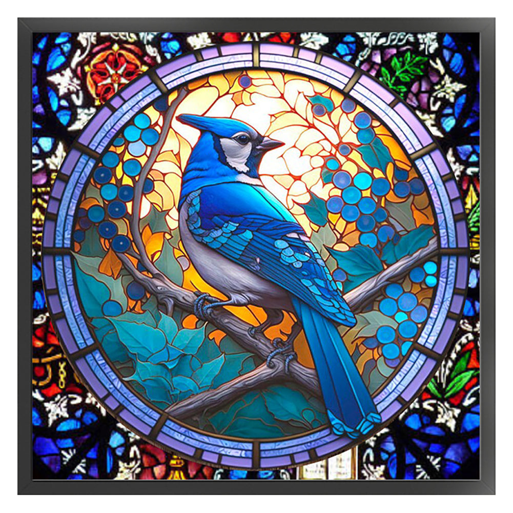 Glass Painting-Blue Jay - 14CT Counted Cross Stitch 40*40CM