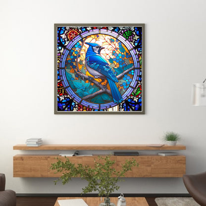 Glass Painting-Blue Jay - 14CT Counted Cross Stitch 40*40CM