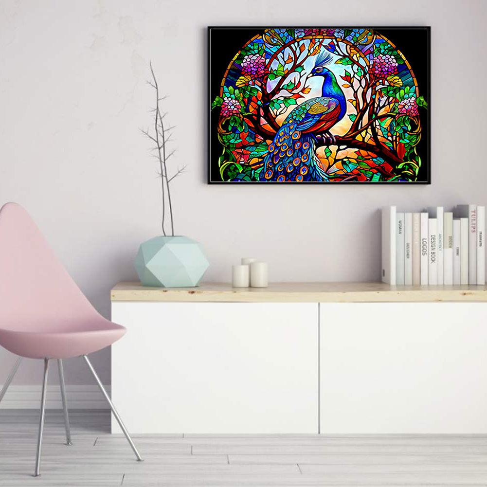 Glass Painting-Peacock - 14CT Counted Cross Stitch 55*40CM