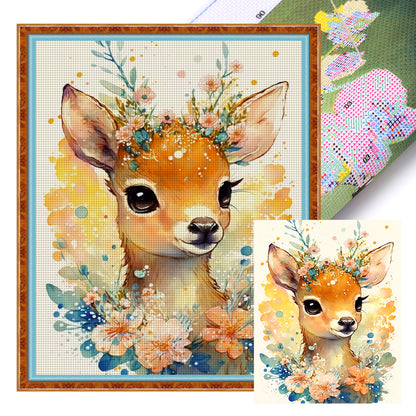 Flowers And Deer - 11CT Stamped Cross Stitch 40*50CM