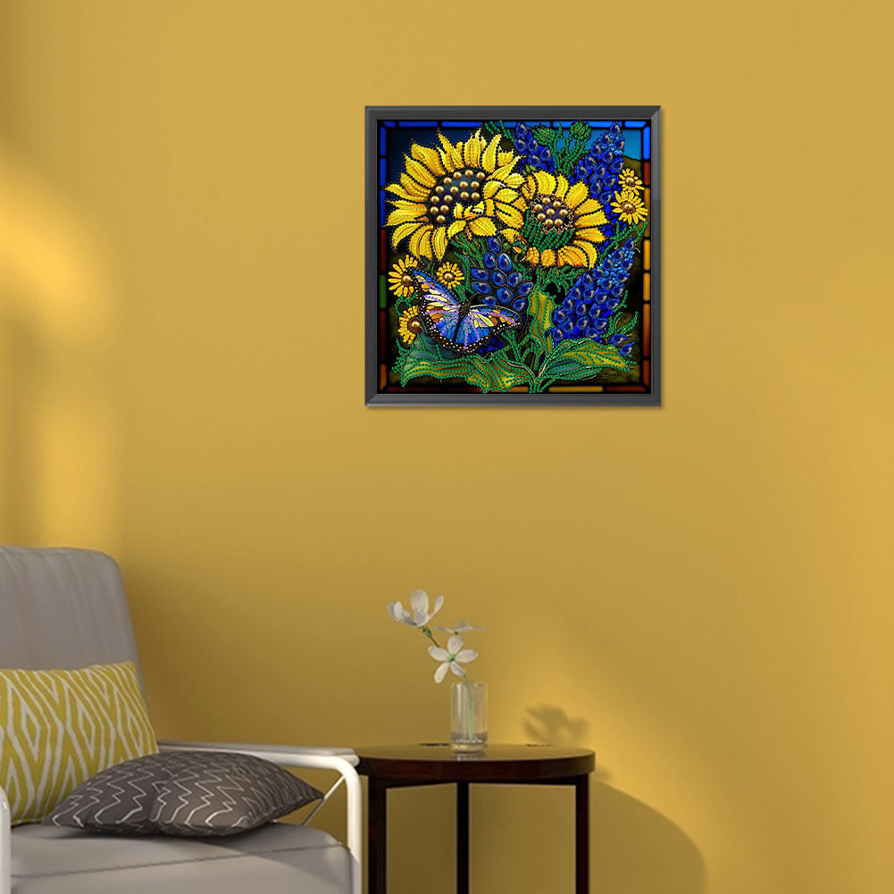 Glass Painting Lavender Sunflower - Special Shaped Drill Diamond Painting 30*30CM