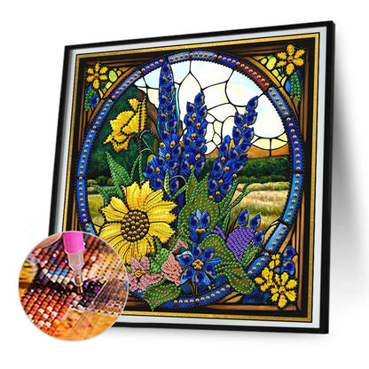 Glass Painting Lavender Sunflower - Special Shaped Drill Diamond Painting 30*30CM