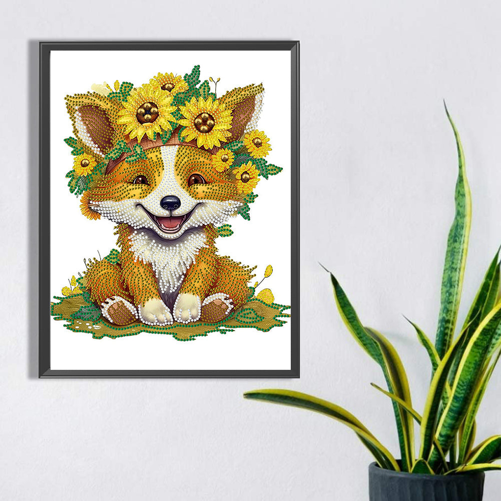 Sunflower Fox - Special Shaped Drill Diamond Painting 30*40CM