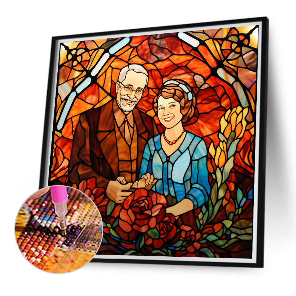 Elderly Couple Glass Painting - Full Round Drill Diamond Painting 40*40CM