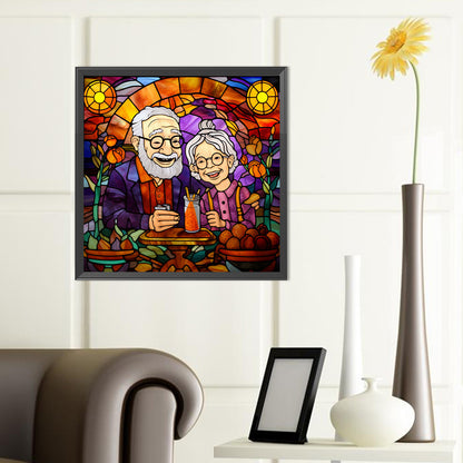 Elderly Couple Glass Painting - Full Round Drill Diamond Painting 40*40CM