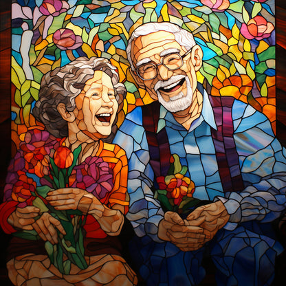 Elderly Couple Glass Painting - Full Round Drill Diamond Painting 40*40CM