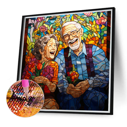 Elderly Couple Glass Painting - Full Round Drill Diamond Painting 40*40CM