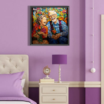 Elderly Couple Glass Painting - Full Round Drill Diamond Painting 40*40CM