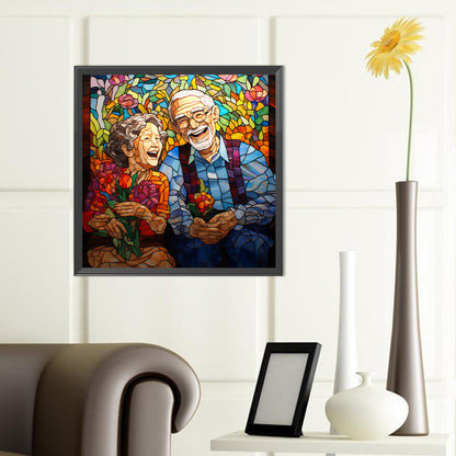 Elderly Couple Glass Painting - Full Round Drill Diamond Painting 40*40CM