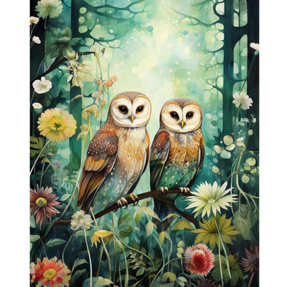 Forest Owl - Full Round Drill Diamond Painting 40*50CM